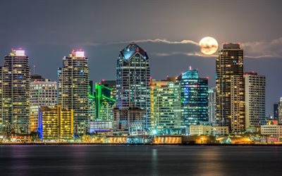 San Diego, 4k, nightscapes, modern buildings, american cities, California, America, USA, City of San Diego, Cities of California
