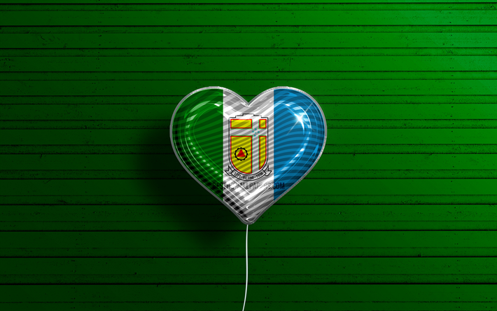 I Love Betim, 4k, realistic balloons, green wooden background, Day of Betim, brazilian cities, flag of Betim, Brazil, balloon with flag, cities of Brazil, Betim flag, Betim