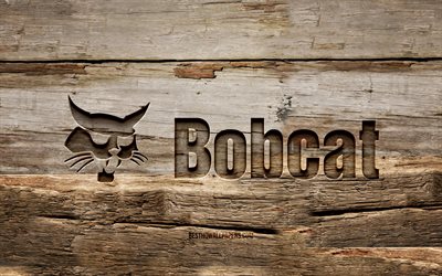 ボブキャット木製ロゴ, チェーカー, 木製の背景, ブランド, ボブキャットのロゴ, クリエイティブ, 木彫り, ボブキャット