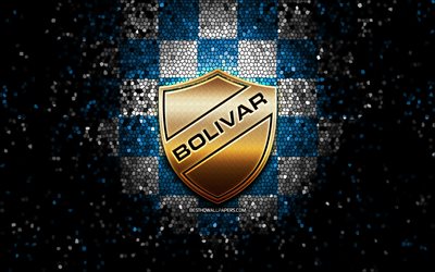 Club Bolivar, glitter logo, Bolivian Primera Division, blue white checkered background, soccer, Bolivian football club, Club Bolivar logo, mosaic art, football, Bolivar FC