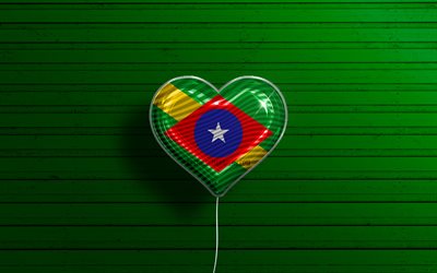 I Love Braganca, 4k, realistic balloons, green wooden background, Day of Braganca, brazilian cities, flag of Braganca, Brazil, balloon with flag, cities of Brazil, Braganca flag, Braganca