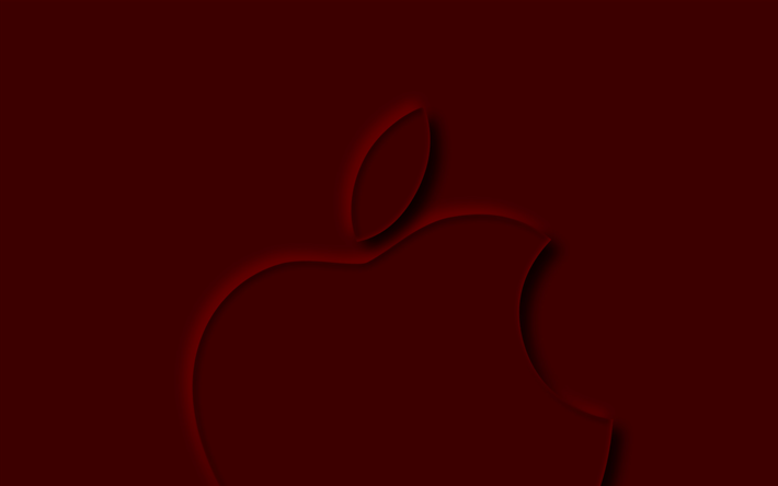 logo apple rosso, 4k, creativo, minimal, sfondi rossi, logo apple 3d, minimalismo apple, logo apple, apple