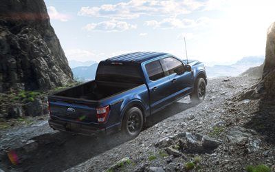 2023, Ford F-150 Rattler, rear view, exterior, blue pickup truck, blue F-150, american cars, Ford