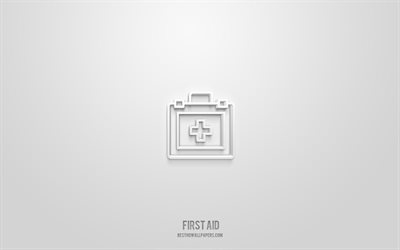 First AID 3d icon, white background, 3d symbols, First AID, medicine icons, 3d icons, First AID sign, medicine 3d icons