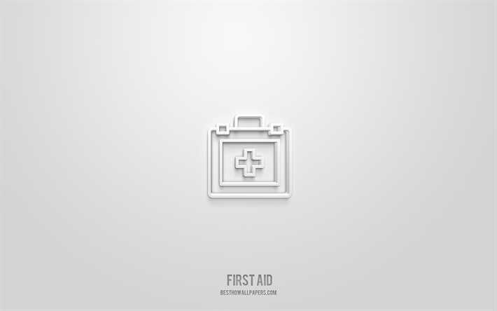 First AID 3d icon, white background, 3d symbols, First AID, medicine icons, 3d icons, First AID sign, medicine 3d icons
