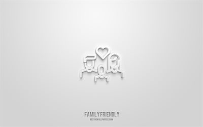 Family friendly 3d icon, white background, 3d symbols, Family friendly, people icons, 3d icons, Family friendly sign, people 3d icons