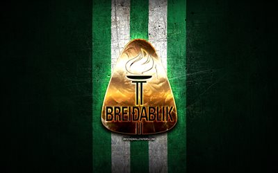 breidablik fc, logo doré, ligue islandaise de football, fond de métal vert, football, club de football islandais, logo breidablik ubk, breidablik ubk