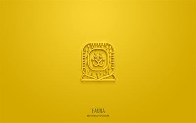 fauna 3d-ikon, gul bakgrund, 3d-symboler, fauna, djurikoner, 3d-ikoner, faunatecken, djur 3d-ikoner