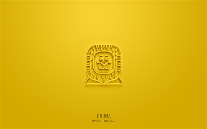 fauna 3d icon, keltainen tausta, 3d symbolit, fauna, el&#228;imet kuvakkeet, 3d kuvakkeet, fauna merkki, el&#228;imet 3d icons