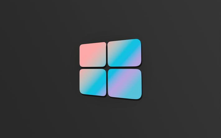 windows 10 abstrakt logotyp, 4k, gr&#229; bakgrunder, kreativ, operativsystem, windows 10 3d logotyp, minimalism, windows 10 logotyp, os, windows 10