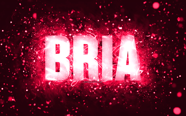 Download wallpapers Happy Birthday Bria, 4k, pink neon lights, Bria ...