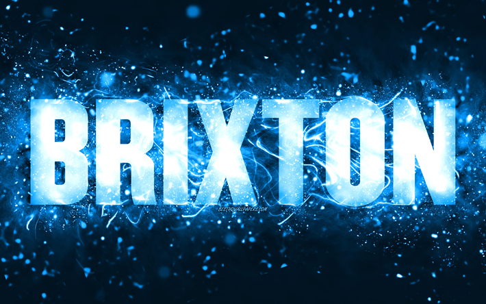 Happy Birthday Brixton, 4k, blue neon lights, Brixton name, creative, Brixton Happy Birthday, Brixton Birthday, popular american male names, picture with Brixton name, Brixton
