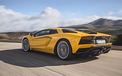 Lamborghini Aventador S, 2017, Sport car, yellow Aventador, supercar, Italian cars, Lamborghini