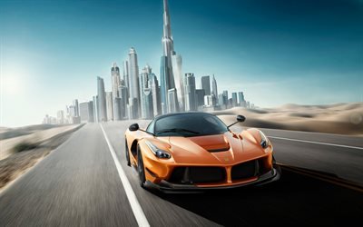 Dubai, el Ferrari LaFerrari, carretera, supercars, naranja LaFerrari, Ferrari