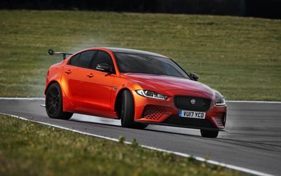 drift, Jaguar XE SV Project 8, 2017 cars, raceway, smoke, Jaguar