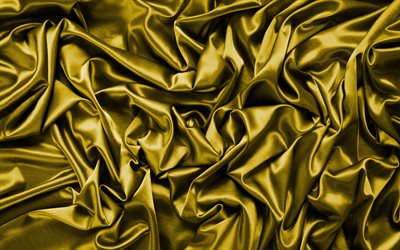 golden satin background, 4k, silk textures, satin wavy background, golden backgrounds, satin textures, satin backgrounds, golden silk texture