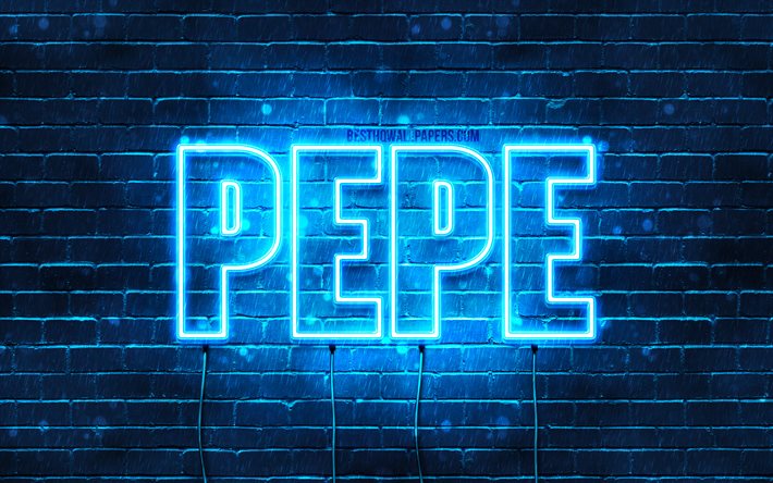 Pepe, 4k, sfondi per il desktop con i nomi, il testo orizzontale, Pepe nome, Felice Compleanno Pepe, popolare tedesco maschio nomi, neon blu, immagine con nome Pepe