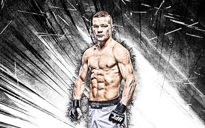 Petr Yan, grunge art, russian fighters, MMA, UFC, Mixed martial arts, Petr Yan 4K, UFC fighters, white abstract rays, Petr Evgenyevich Yan, MMA fighters