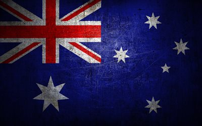 Australian metal flag, grunge art, oceanian countries, Day of Australia, national symbols, Australia flag, metal flags, Flag of Australia, Oceania, Australian flag, Australia