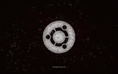 Logotipo de ubuntu glitter, 4k, fondo negro, logotipo de Ubuntu, arte de brillo blanco, Ubuntu, arte creativo, logotipo de ubuntu brillo blanco