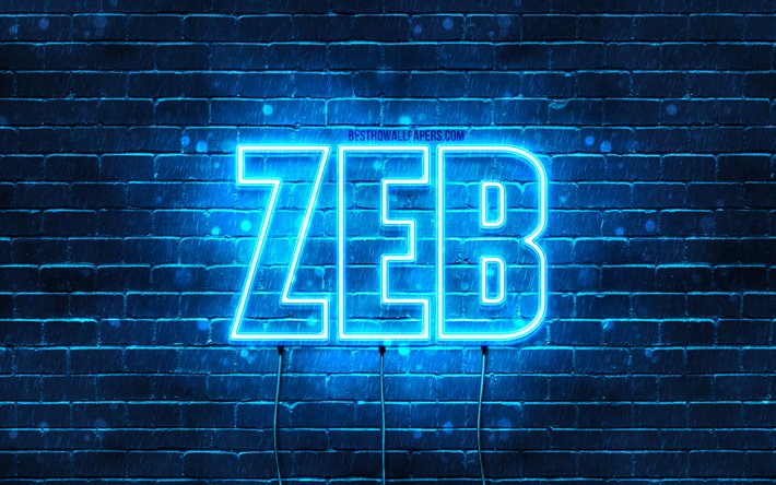 Zeb, 4k, pap&#233;is de parede com nomes, nome Zeb, luzes de neon azuis, Feliz Anivers&#225;rio Zeb, nomes masculinos &#225;rabes populares, foto com nome Zeb