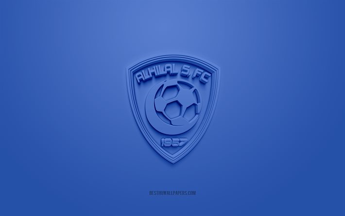 Al Hilal SFC, logo 3D creativo, sfondo blu, SPL, Club di calcio dell&#39;Arabia Saudita, Saudi Professional League, Riyadh, Arabia Saudita, arte 3d, calcio, logo Al Hilal SFC 3d