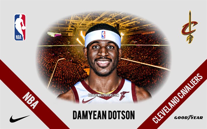 Damyean Dotson, Cleveland Cavaliers, American Basketball Player, NBA, portrait, USA, basketball, Rocket Mortgage FieldHouse, Cleveland Cavaliers logo