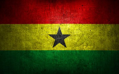 Ghanansk metallflagga, grungekonst, Afrikanska länder, Ghanas dag, nationella symboler, Ghana flagga, metallflaggor, Ghanas flagga, Afrika, ghanansk flagga, Ghana