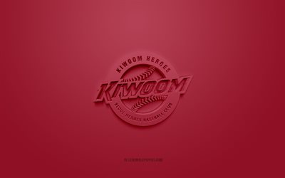 Kiwoom Heroes, logo 3D creativo, sfondo bordeaux, KBO League, emblema 3d, Club di baseball sudcoreano, Seoul, Corea del Sud, arte 3d, baseball, logo Kiwoom Heroes 3d