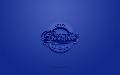 Lotte Giants, creative 3D logo, blue background, KBO League, 3d emblem, South Korean baseball Club, Busan, South Korea, 3d art, baseball, Lotte Giants 3d logo