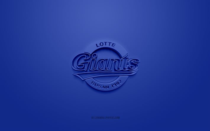 Lotte Giants, luova 3D-logo, sininen tausta, KBO-liiga, 3d-tunnus, Etel&#228;-Korean baseball-kerho, Busan, Etel&#228;-Korea, 3d-taide, baseball, Lotte Giants-3D-logo