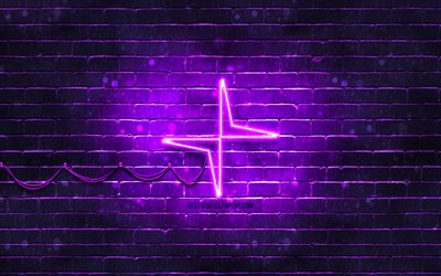 ポールスターバイオレットロゴ, 4k, 紫のレンガの壁, Polestarロゴ, 車のブランド, Polestarネオンロゴ, 北極星
