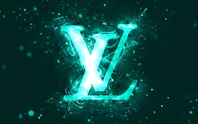 Louis Vuitton turquoise logo, 4k, turquoise neon lights, creative, turquoise abstract background, Louis Vuitton logo, fashion brands, Louis Vuitton