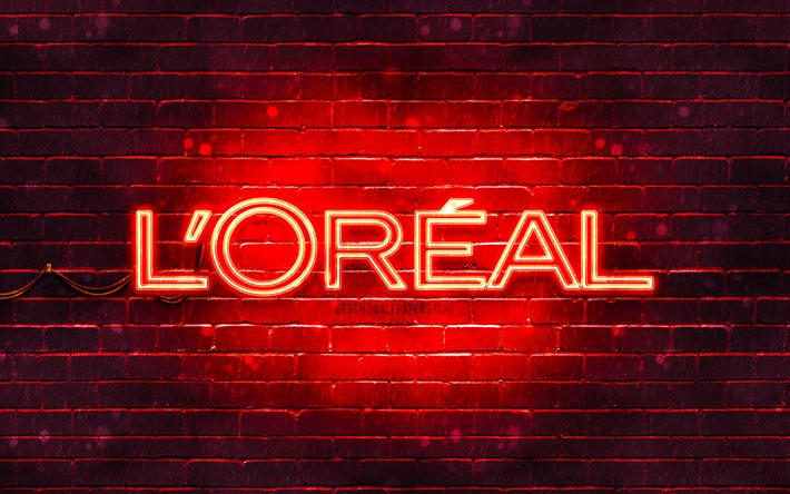 Loreal r&#246;d logotyp, 4k, r&#246;d brickwall, Loreal logo, varum&#228;rken, Loreal neonlogotyp, Loreal
