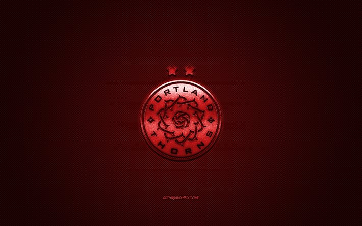 Portland Thorns FC, amerikkalainen jalkapalloseura, NWSL, punainen logo, punainen hiilikuitutausta, jalkapallo, Portland, USA, Portland Thorns FC -logo