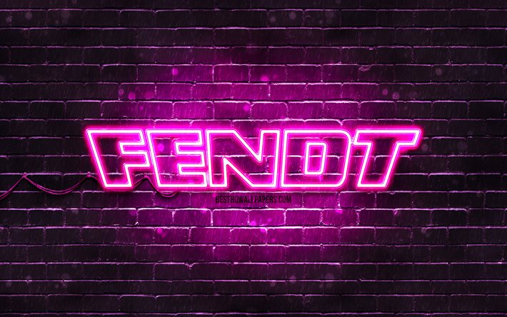 Fendt lila logotyp, 4k, lila brickwall, Fendt logotyp, varum&#228;rken, Fendt neon logotyp, Fendt