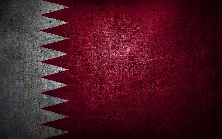 Qatari metal flag, grunge art, asian countries, Day of Qatar, national symbols, Qatar flag, metal flags, Flag of Qatar, Asia, Qatari flag, Qatar