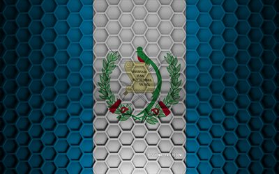 Guatemala flag, 3d hexagons texture, Guatemala, 3d texture, Guatemala 3d flag, metal texture, flag of Guatemala