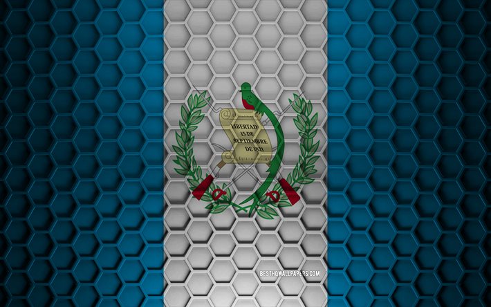 Bandiera del Guatemala, struttura di esagoni 3d, Guatemala, struttura 3d, Bandiera del Guatemala 3d, struttura del metallo, bandiera del Guatemala
