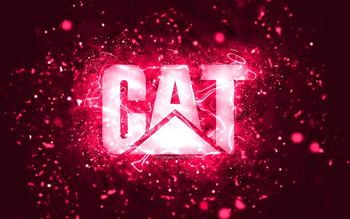 Caterpillar logo rosa, 4k, CaT, neon rosa, creativo, rosa sfondo astratto, logo Caterpillar, logo CaT, marchi, Caterpillar