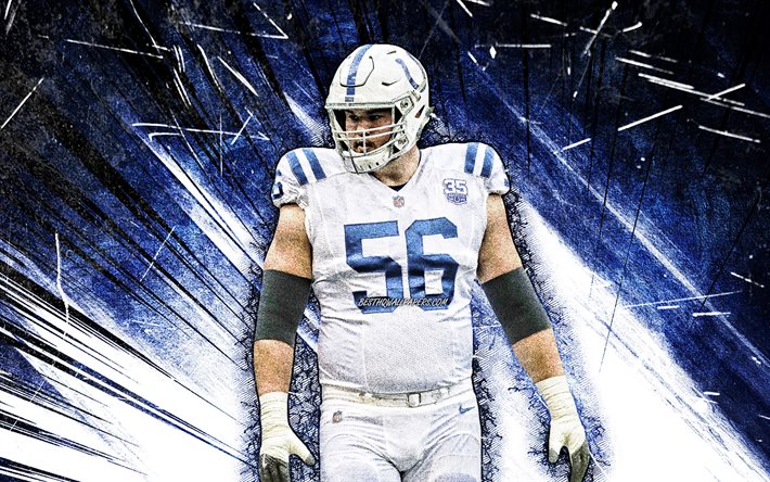 4k, Quenton Nelson, grunge, Indianapolis Colts, football americano, guardia offensiva, NFL, Quenton Emerson Nelson, raggi astratti blu, Quenton Nelson 4K, Quenton Nelson Indianapolis