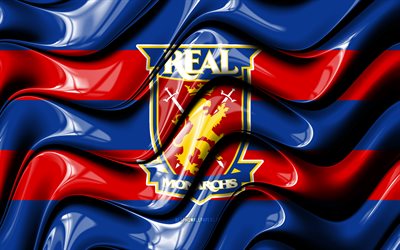 Real Monarchs flag, 4k, blue and red 3D waves, USL, american soccer team, Real Monarchs logo, football, soccer, Real Monarchs FC