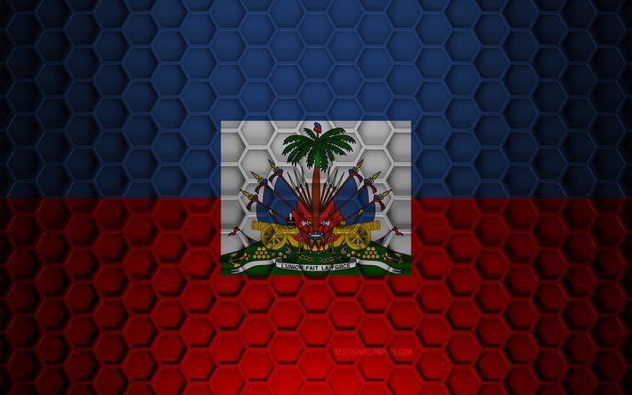 Haiti bayrağı, 3d altıgenler doku, Haiti, 3d doku, Haiti 3d bayrak, metal doku