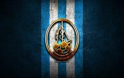 al-wakrah fc, goldenes logo, qsl, blauer metallhintergrund, fu&#223;ball, katar-fu&#223;ballverein, al-wakrah-logo, al-wakrah sc