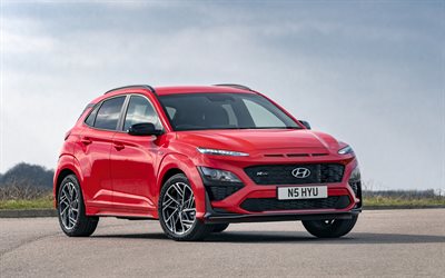 Hyundai Kona, 2021, front view, exterior, compact crossover, new red Kona, Hyundai