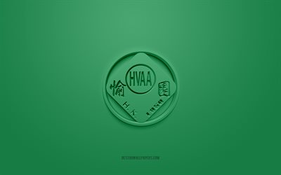 Happy Valley AA, creative 3D logo, green background, Hong Kong Premier League, 3d emblem, Hong Kong Football Club, Hong Kong, 3d art, football, Happy Valley AA 3d logo