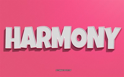 Harmony, pink lines background, wallpapers with names, Harmony name, female names, Harmony greeting card, line art, picture with Harmony name