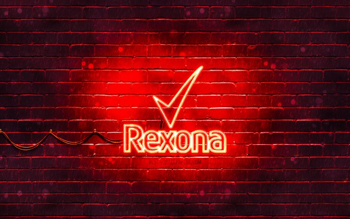 Rexona r&#246;d logotyp, 4k, r&#246;d brickwall, Rexona-logotyp, m&#228;rken, Rexona neonlogotyp, Rexona