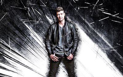 4k, Robin Thicke, grunge art, american singer, music stars, gray abstract rays, american celebrity, Robin Charles Thicke, superstars, Robin Thicke 4K
