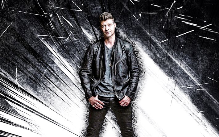 4k, Robin Thicke, grunge art, american singer, music stars, gray abstract rays, american celebrity, Robin Charles Thicke, superstars, Robin Thicke 4K